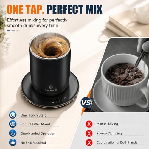 Self Heated Stirring Coffee Mug, 10oz Auto Mixing Cup with Warmer, Black