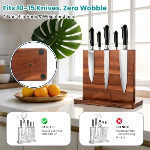 Magnetic Knife Block Wooden Knife Holder Rack for Knives Storage Stand