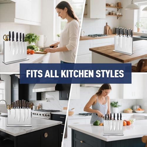Magnetic Knife Block Without Knives—Stainless Steel Double-Sided Magnetic Knife Holder Stand with Strong Magnets, Knife Storage Organizer for Kitchen Counter top
