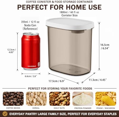 Airtight Coffee Canister 60oz with Magnetic Scoop, BPA Free