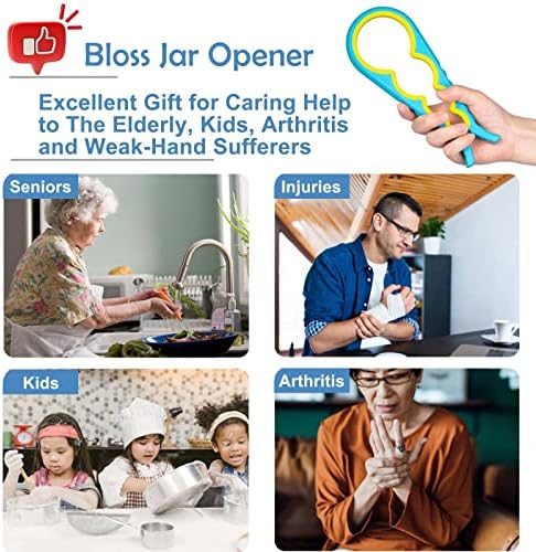 Bloss Jar Opener Bottle Opener for Seniors, Weak Hands and Arthritis, Blue
