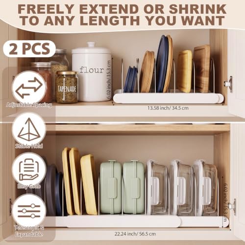 Sieral 2 Pack Expandable Pots and Pans Organizer Under Cabinet,White