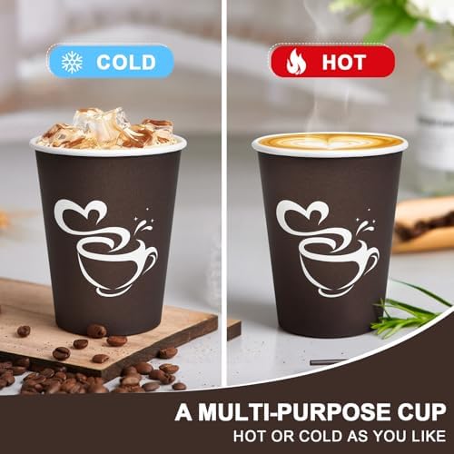Clawsoff 400 Count 8 oz Paper Coffee Cups Disposable Hot Coffee Cups Brown