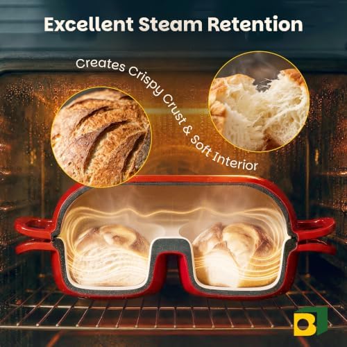 Double Dutch Oven for Sourdough Bread Baking, Cast Iron Dutch Oven [Red]