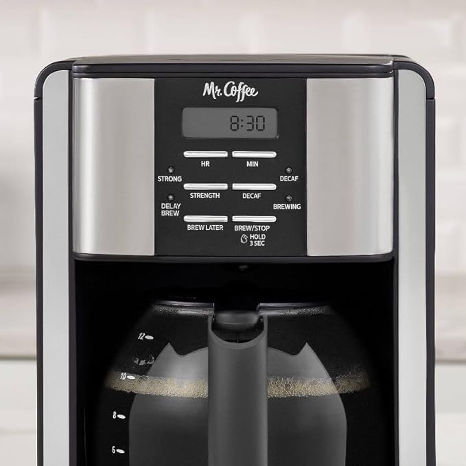Mr. Coffee 12-Cup Programmable Coffee Maker Black/Stainless Steel: Drip, Automatic Shut-Off, Dishwasher-Safe Parts