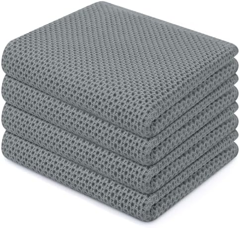 Homaxy 100% Cotton Waffle Weave Kitchen Dish Towels 4-Pack, Grey