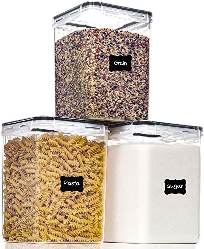 PANTRYSTAR Large Food Storage Containers with Lids Airtight 5.2L /176Oz, for Flour, Sugar, Baking Supply, 3PCS BPA Free Plastic Canisters for Kitchen Pantry Organization