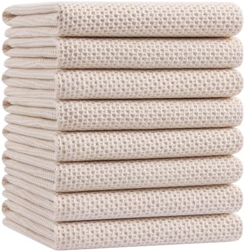 Homaxy 100% Cotton Oversized Waffle Weave Kitchen Towels 8-Pack, Beige