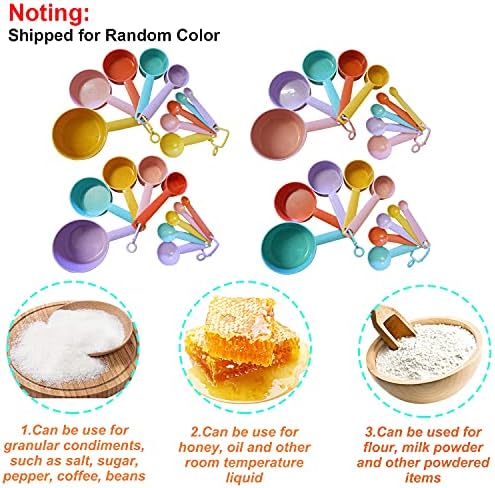 Plastic Measuring Cups and Spoons Set - 10 Pcs Colorful Kitchen Measuring Tool, Engraved Metric/US Markings Stackable Silicone Measure Cup for Liquid & Dry Measuring, Cooking & Baking, Random Color