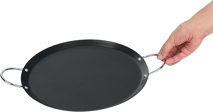 Restaurantware-Met Lux 11.06 Inch Round Griddles With Double Handles, 10 No-Stick Flat Top Grills - Compatible With Open Fire And Gas, Durable, Black Carbon Steel Griddle Pans, Even-Heating