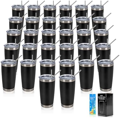 IEOVIEE 32 Pack 20oz Stainless Steel Insulated Bulk Tumblers with Lid&Straw
