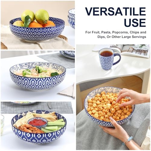 Selamica 60 OZ Ceramic Serving Bowls, Set of 3, Vintage Blue