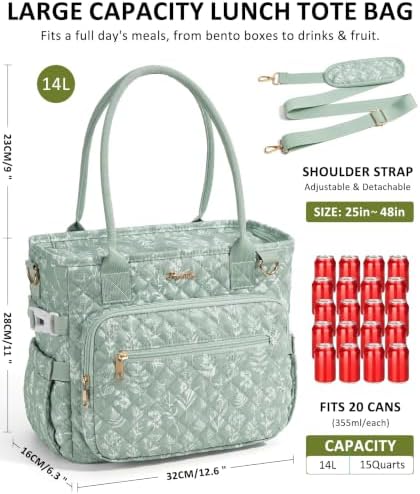 Bagstellar Lunch Box for Women Insulated Lunch Bag Quilted Soft Cooler Tote
