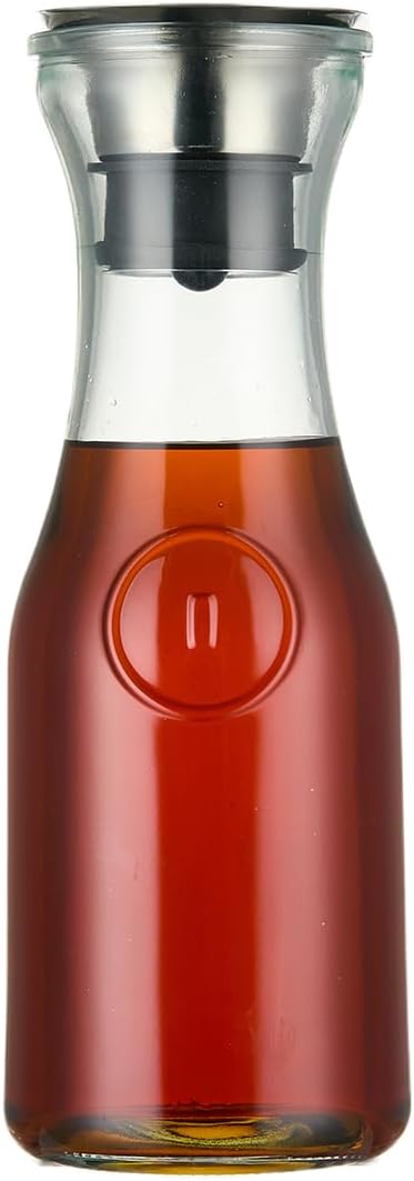 Karafu 33.8 Ounces/1 Liter Glass Carafe with Lid, Heavy Duty Pitcher for Cold Water, Cold Brew Coffee, Milk, Wine, Ice Tea and Juice Beverage