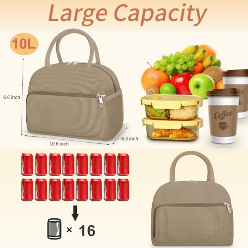 Coobiiya Corduroy Lunch Bag Lunch Box for Women Men, Reusable Cute Lunchbag - Leakproof, Insulated LunchBox Tote with Large Capacity
