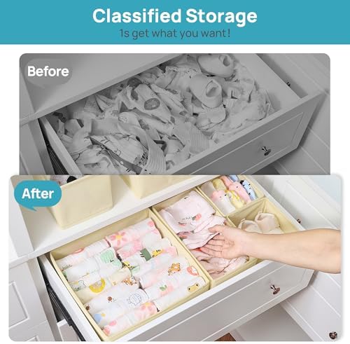 Vtopmart 12 Pack Baby Clothes Organizer, Foldable Fabric Drawer Bins, Beige