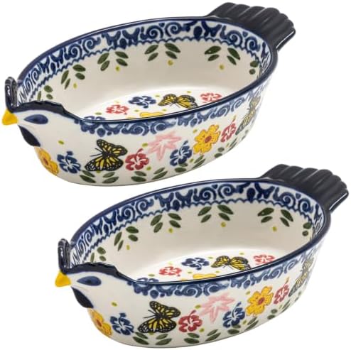 Uiifan 2 Pack 27 oz Ceramic Casserole Dish Butterfly Flower