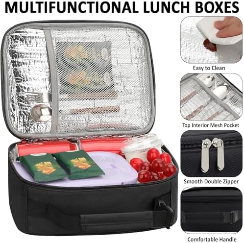 Tenot Lunch Box Kids Insulated Lunch Tote Bag Black