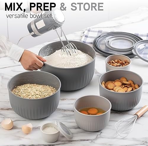 COOK WITH COLOR Prep Bowls with Lids- Wide and Deep Nesting Plastic Small Mixing Bowl Set with Lids, 12 Piece Set - Deep Bowls, Gray