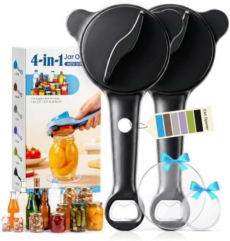2026 Upgraded 4-in-1 Jar Opener - Adjustable Stainless Steel Lid Remover for Seniors & Arthritis Sufferers, Fits Kitchen Jars, Bottles & Cans Black(2Pcs)