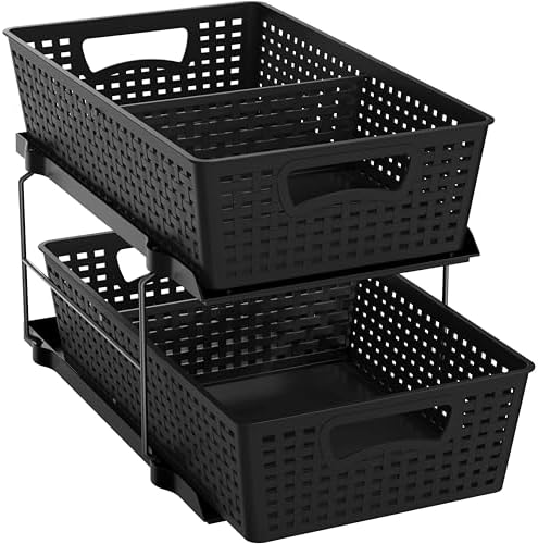 Simple Houseware 2 Tier Pull-Out Sliding Drawer Under Sink Storage, Black