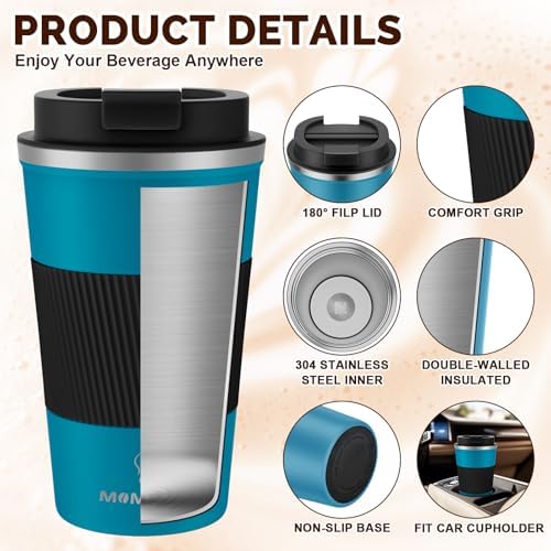 MOMSIV 17oz Travel Coffee Mug, Insulated Coffee Cup with Leakproof Lid