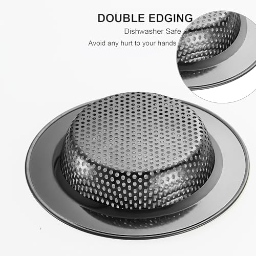 LASSHSWA Kitchen Sink Strainer Stainless Steel, Kitchen Sink Drain Strainer, Silver-Black Sink Strainers for Kitchen Sinks with Large Wide Rim 4.5" Diameter (2 PCS)
