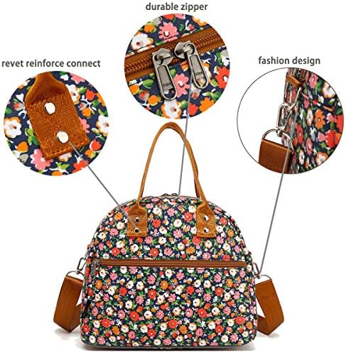 FlowFly Insulated Lunch Bag With Shoulder Strap for Women, Men, and Kids, Large and Reusable, Handle, Freezable Work and School Travel Tote and Meal Prep Organizer,Floral