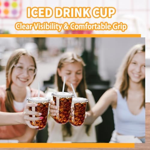 Alaeseje 50 Pack 16 oz Clear Plastic Iced Coffee Cups with Lids and Straws