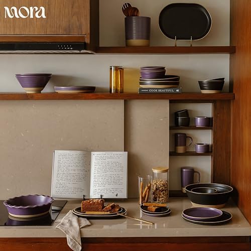 MORA Ceramic Pie Pan for Baking - 9 inch - Deep and Fluted Pie Dish for Old Fashion Apple Pie, Quiche, Pot Pies, Tart, etc - Modern Farmhouse Style Porcelain Ceramic Pie Plate - Nebula