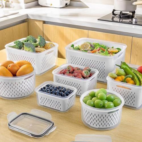 Freshmage Fruit Storage Containers for Fridge with Removable Colander 8 pcs
