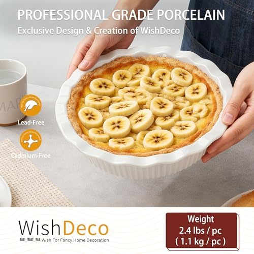 WishDeco Pie Pan for Baking Set of 2, Ceramic Baking Pan 9 Inch