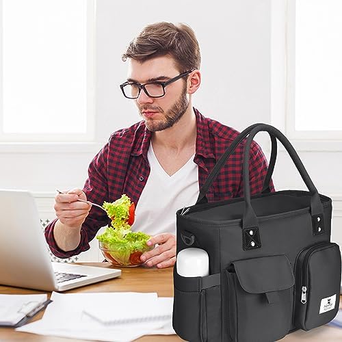 Hafmall Lunch Box for Men Women, Insulated Lunch Bag, Wide Opening, Black
