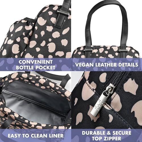 Fit & Fresh Lunch Bag For Women, Insulated Womens Lunch Bag For Work, Leakproof & Stain-Resistant Large Lunch Box For Women With Bottle Pocket, Long Straps, Zipper Closure Laketown Bag Black Cheetah