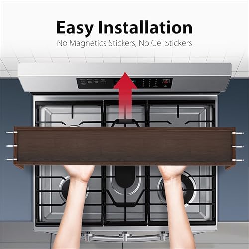 IIIOIIIA Bamboo Over the Stove Spice Rack Organizer Shelf for Kitchen, 31.5" with 6 Hooks, 11.4" Height Extra Storage Countertop, Easy to Assemble, Walnut