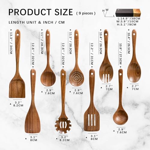 Wooden Spoons for Cooking, 9-Piece Acacia Wood Cooking Utensil Set