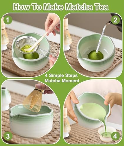 JBER Matcha Set, 7PCS Matcha Whisk Set with Bamboo Whisk for Matcha Starter