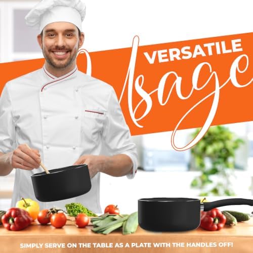 Utopia Kitchen 1.5 Quart Nonstick Saucepan, Grey & Black