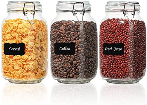 ComSaf Square Glass Canisters 51 oz 3 Pack for Flour Sugar Coffee Pantry