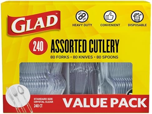 Glad Clear Disposable Cutlery Set, Forks Knives and Spoons, 240 Count