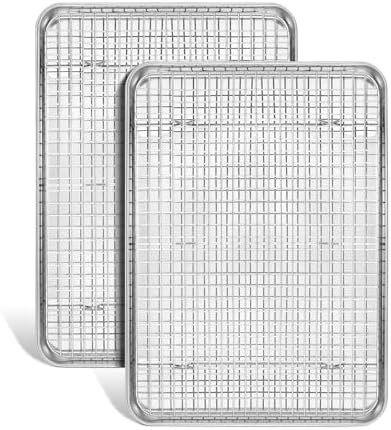 Jelly Roll Pan with Cooling Rack, Leonyo Baking Sheet Pan with Wire Rack, Commercial Stainless Steel & Nonstick Large Cookie Sheet Trays for Oven Cooking, Size 16 x 12 Inch (2 Trays + 2 Racks)
