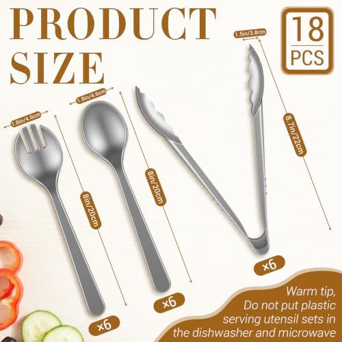 FoldTier 18 Pcs Disposable Plastic Serving Utensils Set Silver Serving Spoons Forks Tongs, Disposable Utensils for Party Weddings Birthday Dinner Buffets Banquets