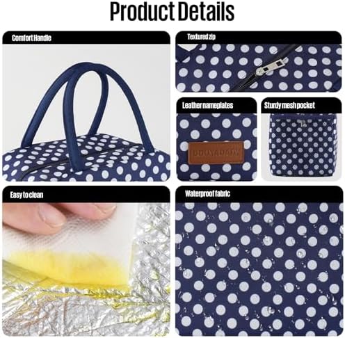 douyadady Lunch Bag Women/Men Lunch Box Women/Men (Blue+White dots)