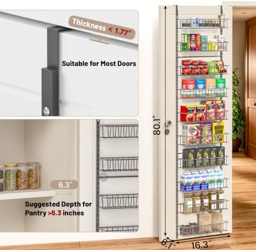 ElegantArray 10-Tier Pantry Door Organizer, Deep Gray