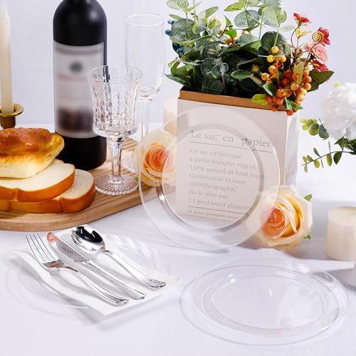 Bestluck 100PCS Clear Plastic Dessert Plates 7inch