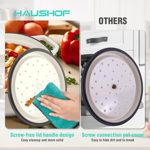 HAUSHOF 5.3QT Cast Iron Dutch Oven, Non-Stick Pot with Lid