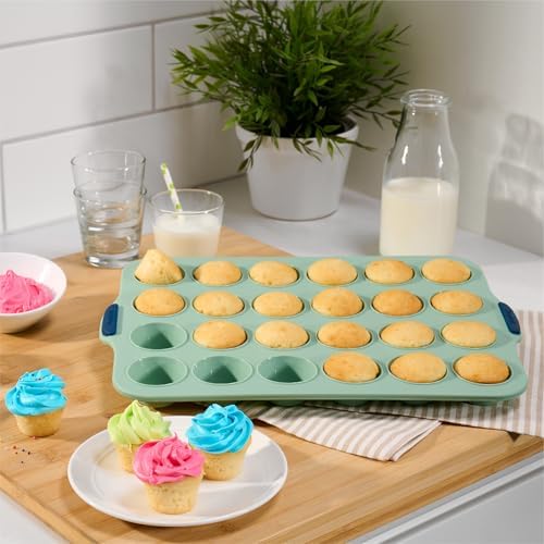 Starfrit 24-Cup Mini Muffin Pan, Silicone, Metal Frame, Green