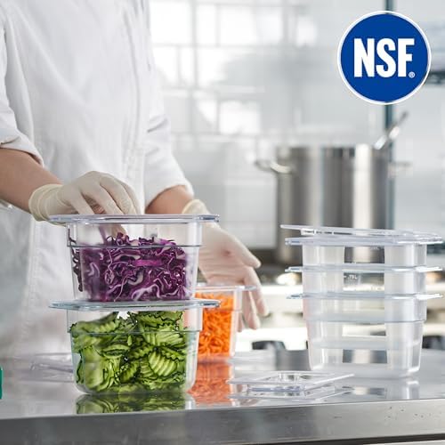CURTA 6-Pack 1/9 Size 4" Deep NSF Polycarbonate Food Pans with Handled Lids | Dishwasher & Freezer Safe Clear Container for Prep Tables, Buffet, Salad Bar, Commercial & Home Kitchen