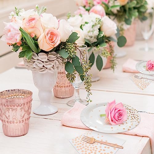Serves 35 Guests White and Rose Gold Paper Plates Napkins Party Supplies