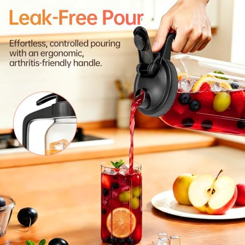 64 oz Mason Jar Pitcher with Lid, Airtight & Leakproof Glass Pitcher